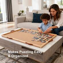Rotating Puzzle Table With 6 Drawers & Cover, 1500-Piece Wooden Jigsaw Puzzle Board – 35"X27", Perfect Gift For Puzzle Lovers - 棕色 - 查看 5