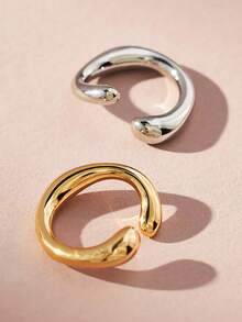 2pcs/Set Gold & Silver Mixed Clip-On Earrings Set, Unisex Couple Style - Multicolor - View 4