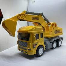 Juguete fricción excavadora llantas goma saca humo, máquina construcción juguete, habilidades motrices niños, colección construcción, material duradero - Amarillo - Ver 2