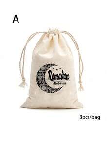 3pcs Ramadan Linen Drawstring Bags, Eid Mubarak Linen Gift Bags, Small Drawstring Pouches, Suitable For Ramadan Eid Party Decorations, Size: 5.12 X 7.09 Inches - Multicolor - View 11