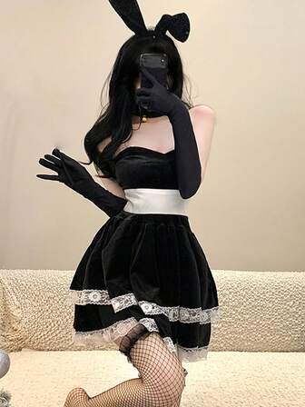 Disfraz sexy de sirvienta con tentación, vestido de Navidad sexy. Incluye diadema, collar, vestido y guantes.