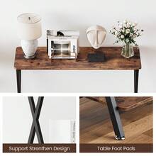 Mesa consola, mesa de entrada con patas y estantes metálicos, mesa auxiliar estrecha de 2 niveles para sala de estar, pasillo, recibidor u oficina - Marrón - Ver 4
