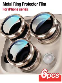 Yezodawee 6片装9H钢化玻璃摄像头镜头保护膜 - 兼容 17 Pro Max/17 Pro/17 Air/17/16 6.1英寸和16 Plus 6.7英寸，金属独立指环保护壳，高清透明，兼容 15 Pro Max、14 Plus、13、12、11、15 Pro、15 Plus、14 Pro - 完美贴合，兼容手机壳（金色） - 6pcs Gold - 查看 11