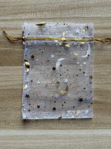 30PCS Moon And Star Printed Drawstring Hard Yarn Bag, Black, Candy Gift Bag, Used For Cosmetics, Parties, Jewelry, And Festivals, 3.5x4.7 Inches (9x12 Cm), Festival Valentine's Day, New Year Gift Packaging Gift Bag - Multicolor - View 10