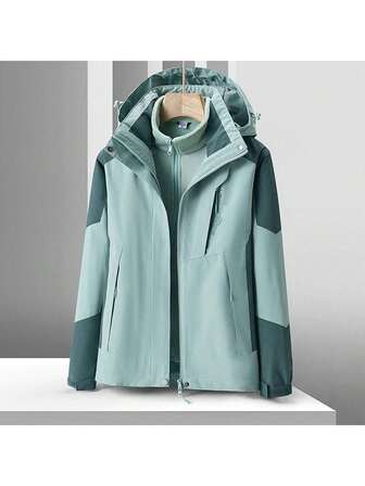 女士户外轻便三合一保暖防风夹克，滑雪服