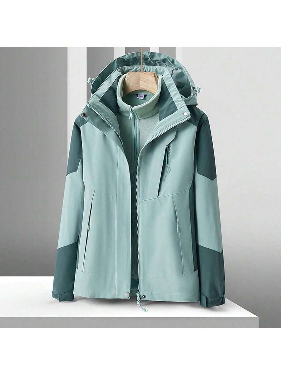 女士户外轻便三合一保暖防风夹克，滑雪服 - 綠色 - 查看 1