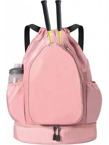 Tennis Backpack, Drawstring Bag With Shoe Compartment, Tennis Racket Backpack For 2 Rackets, Padel Backpack For Badminton, Squash, Pickleball, And Balls - 羅莎 - 查看 8