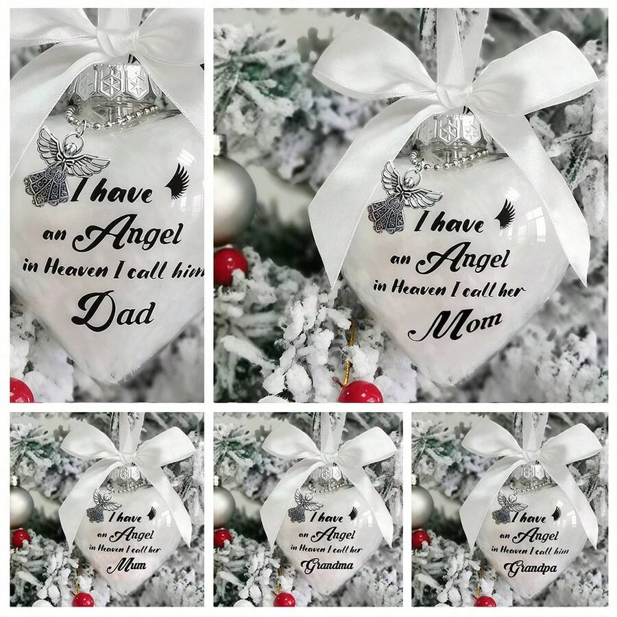 1 peça de enfeite de Natal transparente em forma de bola de penas, "Tenho um anjo no céu", enfeite memorial para pai, mãe, avó e avô, enfeite de Natal para pendurar na árvore de Natal em memória de um ente querido falecido. - Multicolorido - Ver 1