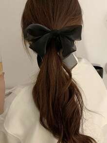 2个白色和黑色蝴蝶结香蕉发夹，蝴蝶结香蕉发夹马尾辫发圈，女孩蝴蝶结香蕉发夹马尾辫发饰，女孩发夹和发卡 - 黑與白 - 查看 6