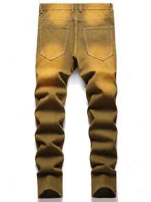 Men Plus Size Christmas Straight Leg Jogger Jeans Slight Stretch Fashion Slim Fit Denim Pants Streetwear New Arrival - màu nâu - Xem 2