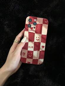 Plaid Painted Anti-Drop Perforated Burgundy Fashionable Minimalist Anti-Drop Phone Case Compatible With IPhone 17/17 Pro Max/16/15 XR/7/8/16 Pro Max/13 Case/ 15 Pro Max/12 Pro Max/13 Pro Max/14 Pro Max 13 14 11 12 P14 Women P11 Soft Shell P12 Anti-Drop XS.XR/78P.78GES2 Phone Case Anti-Drop Phone Protective Cover - Multicolor - View 6