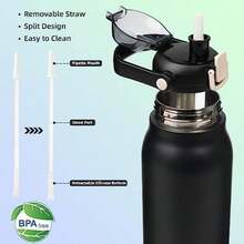 BJPKPK - Botellas de agua aisladas con pajita, 20 onzas lindas botellas de agua con asa, termo de metal de acero inoxidable sin , termo de fácil transporte para hombres y mujeres, color blanco(1.7 Litros 57 ozBlack) - Multicolor - Ver 4