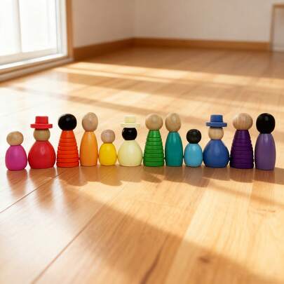 1 Set Wooden Colorful World Theme Dolls, Color Recognition And Logic Training Toy, Suitable As Birthday Or Christmas Gift