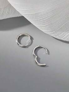 Minimalist Hoop Earrings - Silver - View 5