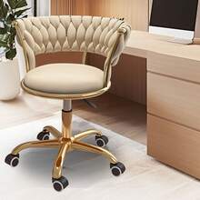 1 Silla de Belleza Giratoria Elegante de Terciopelo Dorado con Altura Ajustable y Ruedas Giratorias de 360° - Estructura de Metal Resistente, Cojín de Asiento de Alta Resiliencia y Respaldo Tejido, Spa, Uso Doméstico - Fácil Montaje, Diseño Duradero y Elegante - Albaricoque - Ver 8