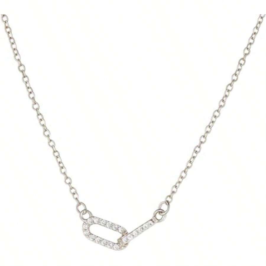 Collar Doble Círculo para Mujer con Circonitas, Cadena para el Escote Minimalista, Ajustable 41-50cm, Color(Plateado) - Multicolor - Ver 1