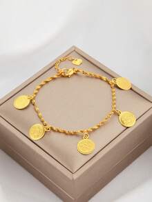 1pc Fashionable Coin Anklet For Women, 18K Gold Plated Copper, Suitable For Beach, Party, Holiday Gift, Daily Wear