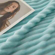 1pc Oversized Striped Blanket, Wide Stripe Cutout Faux Rabbit Fur, Milk Plush, Flannel Throw Blanket, Casual Nap Blanket, Office Siesta Lap Blanket