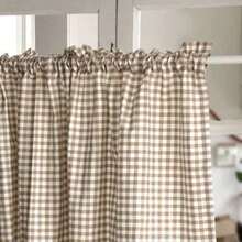 1PC/2PCS Japanese Minimalist Style Two-Color Plaid Short Curtain, Small Window Curtains For Kitchen, Cafe Style Half Curtains, No Drill Tension Rod Curtains, Compact Size For Small Kitchens - Apricot - View 16