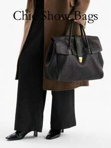 2025 New Style Handbag Briefcase Ladies High-Grade Leather Bag Retro Large Capacity Commuter Bag Women's Bag - Black - View 2