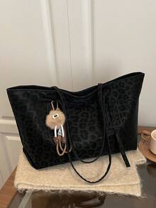 Women's Vintage Leopard Print Shoulder Bag, Lightweight Minimalist Handbag, Zipper Closure, Polyester Lining, Adjustable Strap, Spacious & Versatile, Cheetah Print, Elegant Purse, Fashion Wallet, Large Capacity, Foldable, Suitable For Travel, Work, Outdoor Commute, Shopping, School, Retro Style, Comes With Pendant - Multicolor - View 7