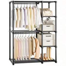 Mavivegue 4Tier Portable Closet With Shelves Hanging Rod Ideal For Bedroom Storage Dorm Room Organization Easy Assembly Clothing Rack With Adjustable Shelves For Clothes Shoes Accessories Compact Design For Small Spaces - màu đen - Xem 1