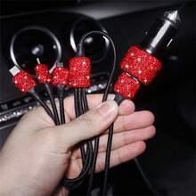 1个双USB车载充电器，手工闪亮水晶钻石汽车装饰，5V快充适配器，兼容安卓/智能手机