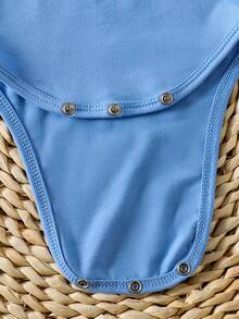 Baby Boy Slogan Print Round Neck Short Sleeve Casual Bodysuit - Blue - View 6