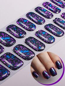 20pcs Semi-Cured Gel Nail Stickers, Punk Rock Laser Marble Pattern UV Nail Stickers For Winter, Salon Quality, Easy To Apply, Full Nail Coverage, Women's DIY Home Manicure, Girl Gift Nails - Navy Blue - View 12