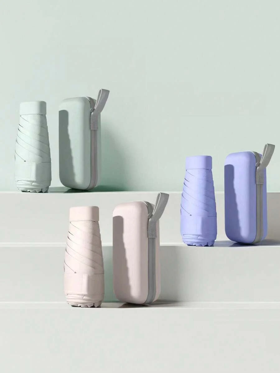1 buc Umbrelă la modă și personalizată, portabilă cu un design inedit, mini umbrelă de soare ultra-ușoară în stil capsulă plată, mini umbrelă de soare portabilă cu protecție UV și funcție de impermeabilitate, design pliabil cu husă de transport, potrivită pentru școală, birou, acasă