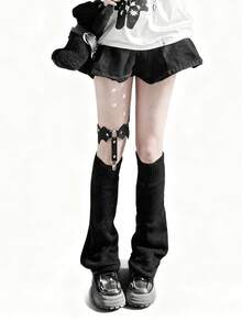 1双心形链条朋克哥特针织多层腿套，女士黑色哥特腿套，甜美前卫时尚必备单品，Y2K原宿亚文化喇叭腿洛丽塔腿套 - 彩色 - 查看 15
