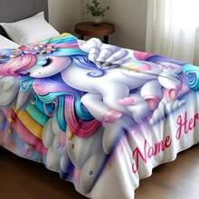 A Personalized Unicorn Flannel Blanket With Your Name On It - Soft, Warm, And Comfortable, Perfect For Sofas, Beds, And Picnics - The Perfect Gift For All Seasons. - Multicolor - View 9