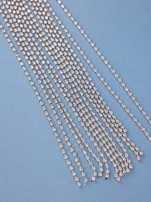 1 pieza Elegante Clip de Pelo con Cadena Larga de Cristal Rhinestone y Borla, Accesorio de Pelo de Cristal Brillante para Mujer, Verano, Playa, Boda - Plateado - Ver 5