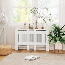 HOMCOM Retractable Radiator Cover With Shelf And Slats, 125-201 X 19 X 81.5 Cm, White. - 1 - 查看 7