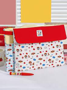 1个红色苹果狗图案A4学生文件袋，大容量按扣式文件收纳包，可存放计算器、笔记本和笔 - 适合学校、办公室和旅行 - 适合学生、专业人士、男士和女士，学校文具收纳盒，多功能收纳盒，铅笔盒 - 彩色 - 查看 6