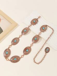Vintage Carved Floral Pattern Waist Chain, Exaggerated High-End Elegant Waist Belt, Bohemian Zinc Alloy