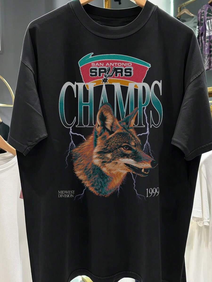 San Antonio Spurs Coyote - Washed Vintage Heavyweight Tee - Popovich First Championship --Premium Quality Heavyweight Basketball Shirt For Adults & Kids S-5XL - màu đen - Xem 1