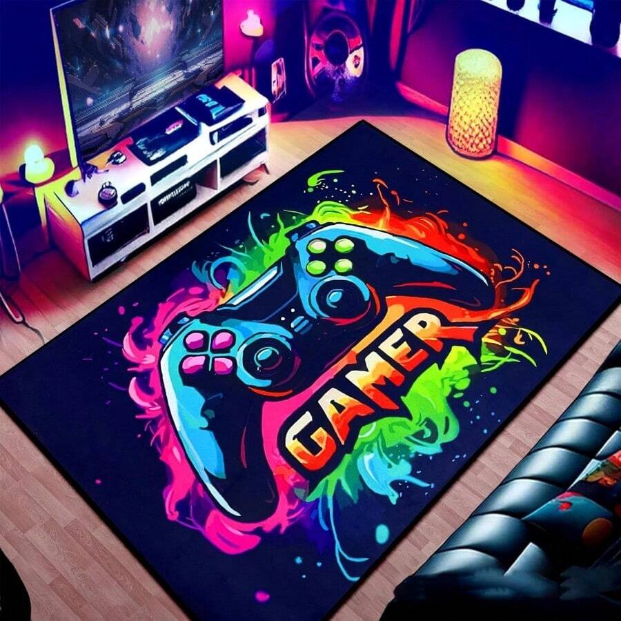 Gaming Rug For Boys Teen Room Non-Slip 3D Colorful Gamer Area Rug Carpet Large Video Games Controller Gamepad Play Mat For Playroom Bedroom Living Room Floor Decor Color 1 160x120cm - Color1 - View 1