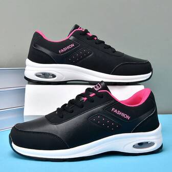 Women's PU Leather Air Cushion Shock Absorbing Sneakers, Fashion Versatile Casual Shoes For Autumn/Winter