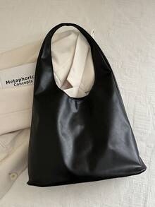 2026 New Fashion Solid Color Commuter Tote Bag, Minimalist Niche Design Underarm Bag, Stylish Large Capacity Shoulder Bag - Black - View 6