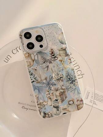 1 pieza Funda de teléfono suave, a prueba de agua y golpes, con patrón de bola de cristal con lazo de purpurina personalizado, edición limitada de invierno, compatible con teléfonos Apple