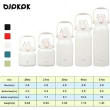 BJPKPK - Botellas de agua aisladas con pajita, 20 onzas lindas botellas de agua con asa, termo de metal de acero inoxidable sin , termo de fácil transporte para hombres y mujeres, color blanco(0.8 Litros 27 ozWhite) - Multicolor - Ver 5