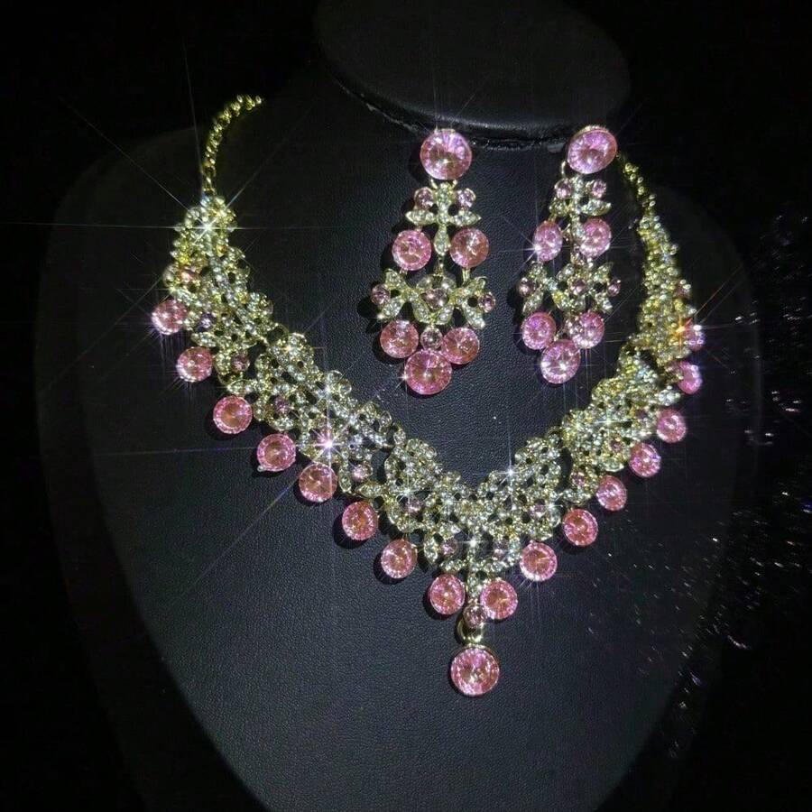 1 Set de joyería de lujo para novia, boda, fiesta formal y ocasión especial, que incluye collar y aretes - conjunto de joyas - Ver 1