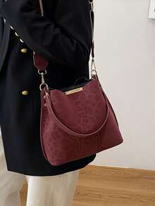 Túi đeo chéo họa tiết da báo PU đa năng thời trang mới, túi đeo vai nữ dây rộng chất lượng cao phong cách cổ điển, thích hợp cho công việc, hẹn hò, mua sắm, sử dụng hàng ngày - Màu Đỏ Sâu - Xem 11