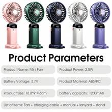 Portable Mini Handheld Fan, 1200mAh Battery Powered, With LED Display, 3-In-1 Handheld/Neckband/Desk Fan, 90° Foldable Desk Fan With Base, 5 Wind Speeds, Makeup Fan For Women - Multicolor - View 6