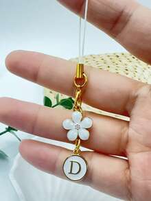 1pc Metallic Heart & Alphabet Letter A-Z Charm Phone Pendant - Black - View 75