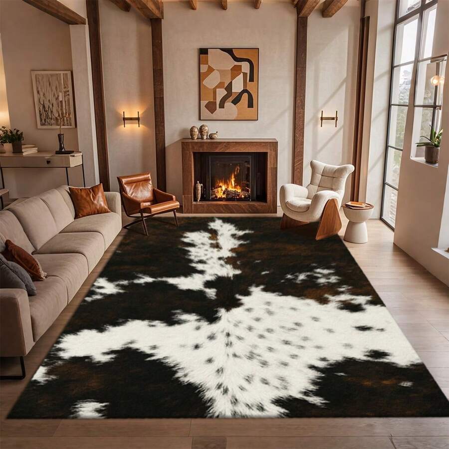 Cashmere-Like Cow Texture Fun Style Printed Large Carpet, Exquisite Carpet, Comfortable And Beautiful, Versatile Decorative Style, Suitable For Living Room Carpets, Sofa Cushions, Door Mats, Bedroom Carpets, Outdoor Carpets, Malls, Cafes And Other Scenarios, Easy To Clean And Machine Washable, Available In Multiple Sizes. - 彩色 - 查看 1