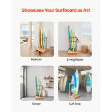 Vertical Surfboard Stand, 3 Tiers Wooden Surfboard Rack For Storage And Display, Freestanding Board Stand Organizer With Hanging Hooks & Cork Padding, For Wakeboards, Snowboards, Kiteboards - Floor-standing 3-story Unit - View 6