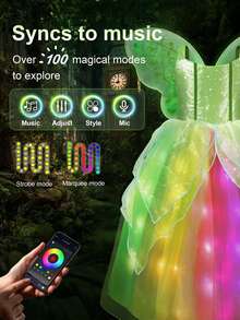 Light Up Girls Christmas Costume Toddler Fairy Dress & Wings Green Fairy Girls Costume Princess Ball Gown - Green - View 4