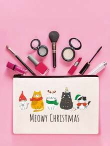 1pc Cute Christmas Snowman & Santa Claus Christmas Gift Makeup Bag, Zipper Travel Pouch, Lightweight Organizer Pouch, Coin Purse, Clutch Bag, Cosmetic Bag, Makeup Storage Bag, Beauty Bag, Makeup Case, Essential For College, Travel, Holiday, Vacation, Women Cosmetic Organizer, Medicine Bag, Pill Box, Pill Bottle, Hospital Bag, First Aid Kit, Medication Storage Bag, Cruise & Holiday Essential